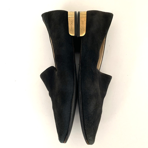 Jimmy Choo Jaida Black Suede Square Toe Smoking Slipper Flat Gold Heel 36 5.5 - Picture 13 of 16